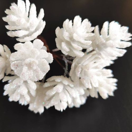 Fehér, csillámos toboz pick - 10 cm