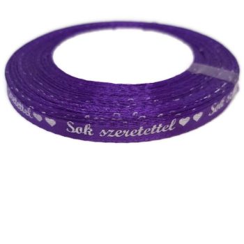 Sok szeretettel szalag lila 6mm